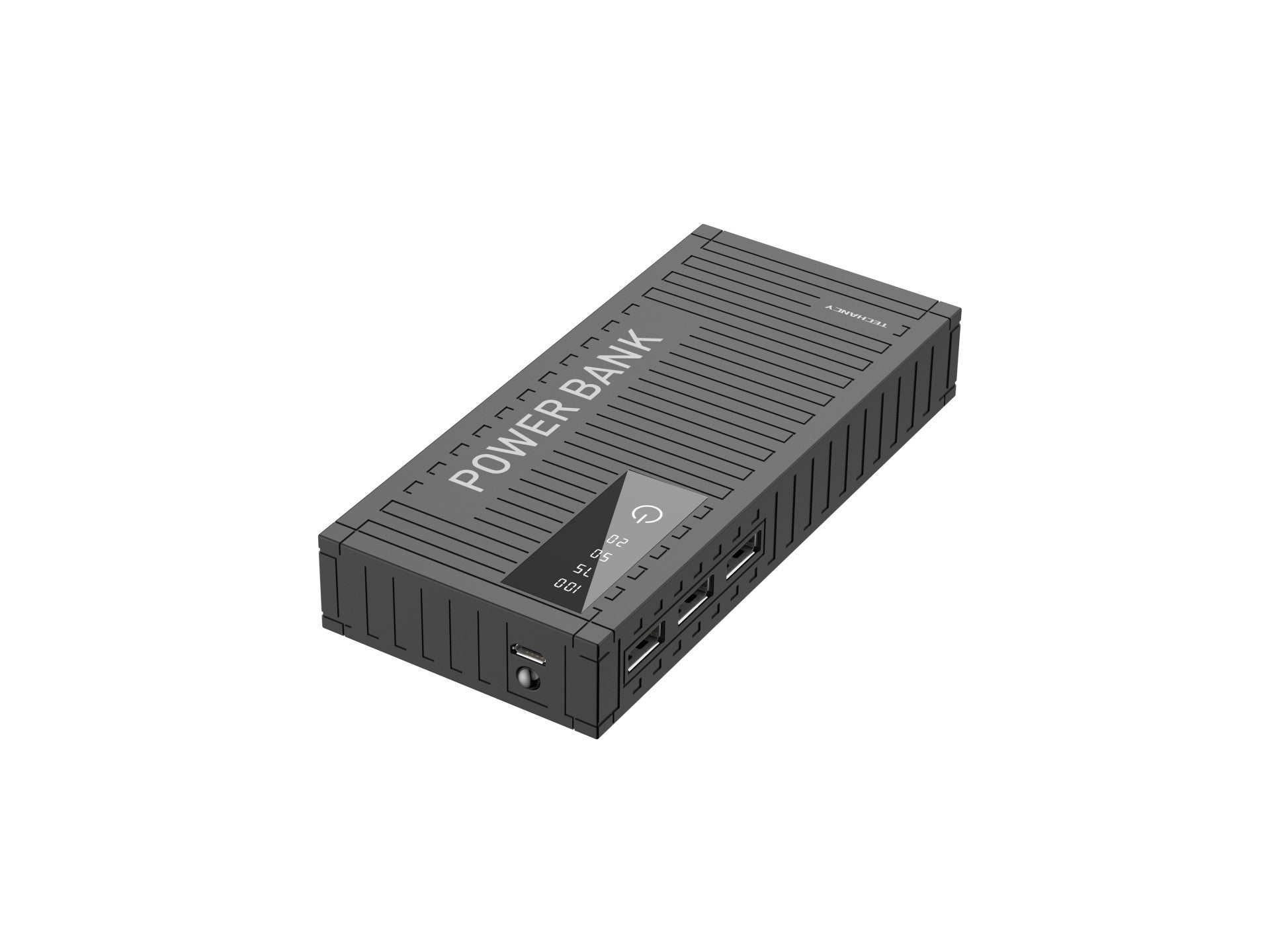 Techancy 5000mah Power Bank Preto TF2780，Carregamento Rápido De 2A,3 Saídas Usb Para Telemóvel/Tablet.